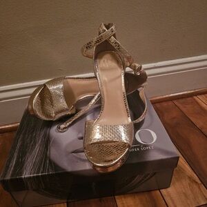 Jennifer Lopez Shimmering Gold Strappy Heels